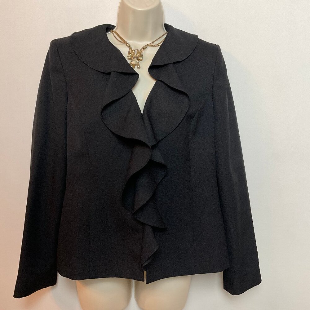 LeSuit Sz 6 Ruffled Black hidden button blazer jacket Coupon/discount ship elig